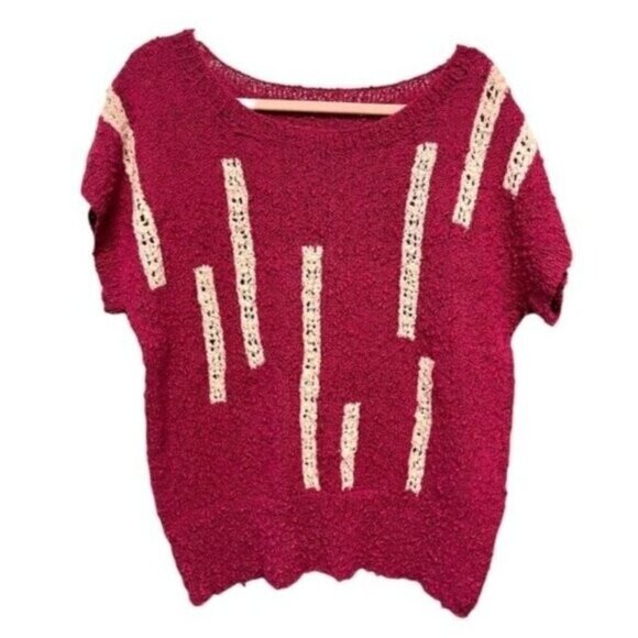 Vintage 80s Pink Stretch Knit Oversized Short Sleeve Tee Women's Size M/L - Picture 2 of 5